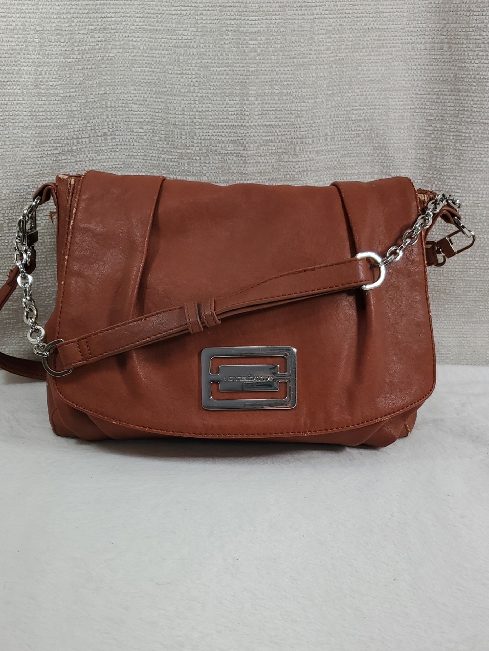 Liz Claiborne Brown Shoulder Bag Handbag Crossbody Bag with Chain Accent